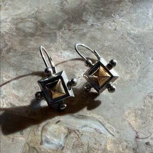 NWOT .925 and 14 carat FI Sterling geometric square pierced earrings